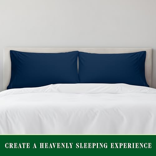 Image of Elegant Comfort Luxury Ultra-Soft 2-Piece Pillowcase Set 1500 Thread Count Egyptian Quality Microfiber Double Brushed-100% Hypoallergenic-Wrinkle Resistant, Standard /Queen Size, Navy Blue