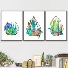 LIRHIQYGF Kaktus-Sansevieria-Pflanzen, Hängekorb-Wandbild, Leinwandgemälde, nordische Poster, Wandbilder für Wohnzimmerdekoration (60 x 90 cm x 3/Rahmen)