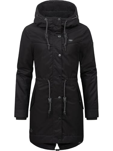 Ragwear Damen langer Mantel warme Winterjacke mit Kapuze YM-Canny Black22 Gr. M