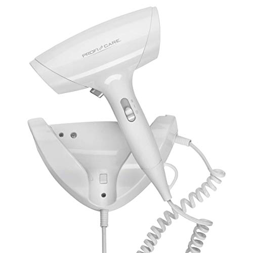 ProfiCare PC-HT 3044 Cool Shot-Secador de Pelo con 2 Niveles de Temperatura y Potencia, 1800 W, Cable en Espiral Extra Largo, Incluye Soporte de Pared y Apagado de Seguridad, Color Blanco