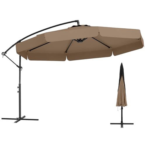 COSTWAY Parasol Déporté Octogonal 3x3M, Parasol Extérieur inclinable avec Housse de Protection, Base en Croix, Manivelle, 8 Baleines, Toile Protection...