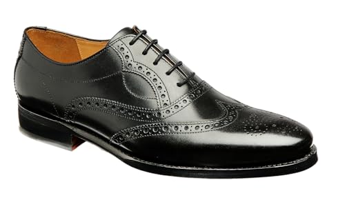 BARKER Marchwell Oxford Chaussures richelieu pour homme en cuir poli, à lacets, soudées Goodyear, design classique à bout d'aile, Black Calf, 42 1/3 EU