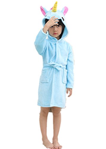 Woneart Niños Niña Albornoz Infantiles Camisones Novedad Disfraz de Peluche Unicornio Ropa De Dormir con Capucha Batas Loungewear Bata Costume Halloween Carnaval Pijamas (140 for 130-140cm, Blue)