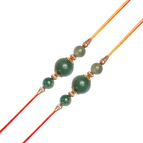 Image of Shubhanjali Crystal Beads Rakhi for Brother | Handmade Healing Crystal Stone Designer Rakhi for Bhaiya | Raksha Bandhan Gift Set with Roli Chawal, Kumkum, Greeting Card & Potli