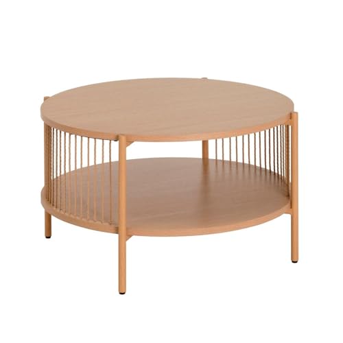 LOLAhome Mesa de Centro Redonda con Estante de Metal y MDF Color Natural de 74...