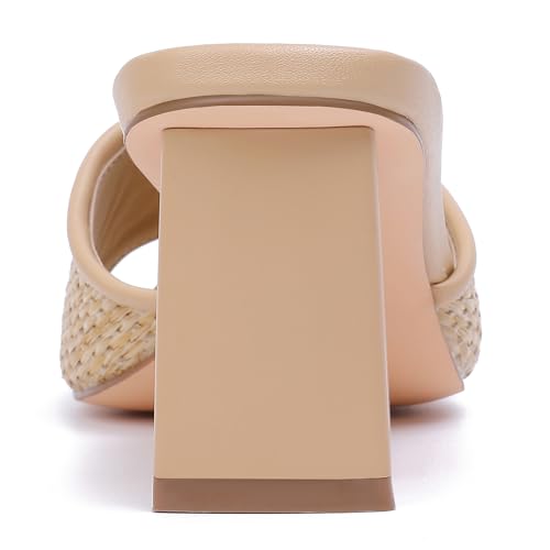 Image of vivianly Women's Low Block Heels Sandal Square Open Toe Chunky High Heels Slip on Heeled Sandals Mules Slide for Party Wedding Dress Shoes