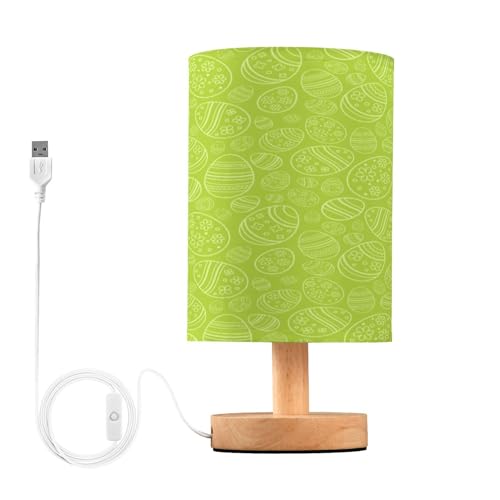 SDMKA Easter Pattern Green Bedside Table Lamp for Bedroom, Minimalist Nightstand Lamp with Round Fabric Shade for Living Room, Office, No Bulb Required