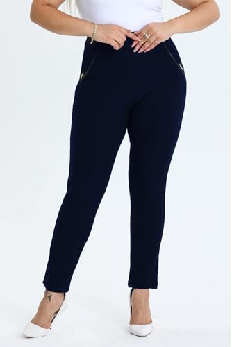 Kendindza Collection Damen Hosen elegant Stoffhose Damen elegant Hose Damen elegant Anzughose Damen Damenhose mit Gummizug Stretch Hose Damen Blaue Hose Damen elegant Schlupfhose Damen Blau Blau XXL