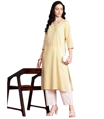 MANHAREE |Women's Cotton Straight Kurta Yellow Deal