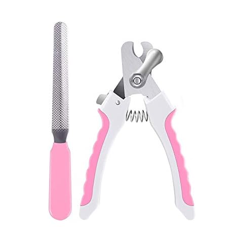 TopE Professional Pet Nail Trimmer with Safety Guard to Avoid Over-cutting Include Nail Clipper and Nail File for Small and Medium Dogs Cats Rabbits Birds, Pink Cover