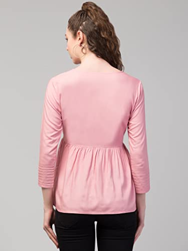 Image of FIMS - Fashion is my style Women Cotton Pleated & Gathered Embroidery Stone Full Sleeves Top Regular Fit Round Neck Tops for Girls