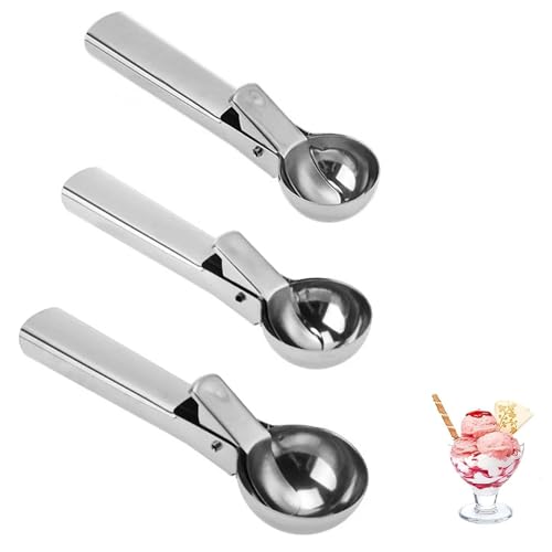 3 PCS Ice Cream Scoop with Trigger Ice Cream Scoop in Large Medium Small Sizes Icecream Scoop with Release for Ice Cream Cookie Dough and Meatballs Easy Release Mechanism