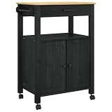 Geecher Carrello da Cucina, Mobile con Ruote Bloccabili Ripiano e Cassetto 60x40x88,5 cm in Legno di Pino Massello Nero for Cucina Interna