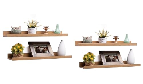 Image of Aries Wooden Floating Wall Shelf| Wall Rack Shelf | Wall Mount for Living Room, Bedroom, Kitchen (Ledge, Set of 4, Oak, Large)