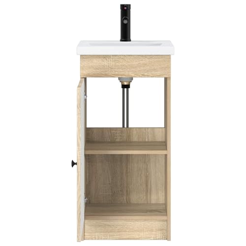 Mueble de baño con lavabo y puerta para organizar espacios reducidos o de invitados 3