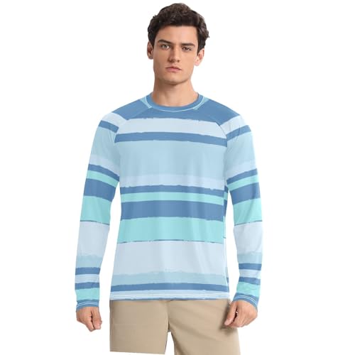 Stripes Blue UPF 50+ Long Sleeve Sun Shirt Elastic Loose UV Protection Long Sleeve Beach