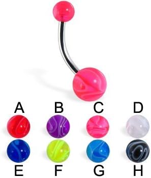 The Jewelry Achivist Bubble Gum Pink Triple Shine C Marble Belly Button Ring 14G, 7/16", 5 & 8mm Balls - Sold Individually