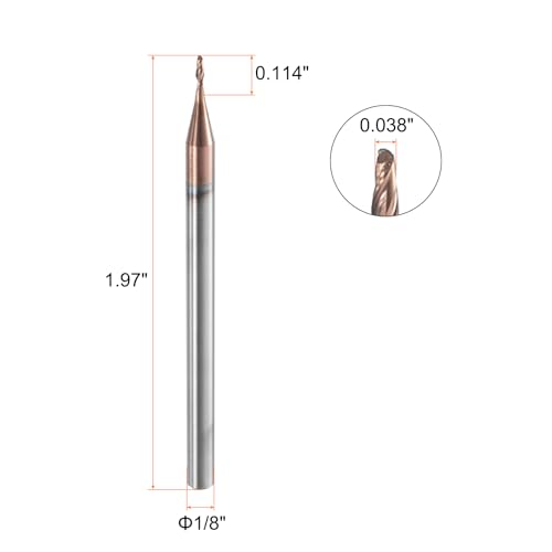 Image of HARFINGTON Ball Nose End Mill 2 Flute 0.038 inch Diameter 1 /8 inch Shank Tungsten Carbide Uncoated Spiral CNC Router Bits 0.114 inch Cutting Length Single End Ball for Carving Engraving Grinding