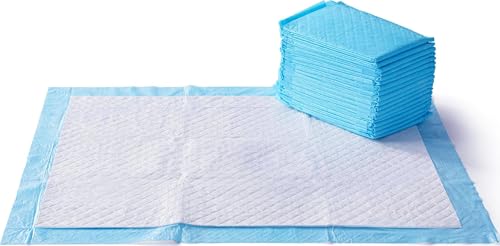Image of Amazon Basics Super Absorbent Dog and Puppy Potty Pads, Leak-Proof 5-Layer Design with Quick-Dry Surface for Housebreaking, Heavy Duty Absorbency, X-Large, 28 x 34 Inch, Blue & White, 25-Pack