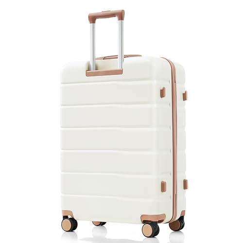 Premium ABS Travel Luggage Set, 3-Piece TSA Lock Suitcase Ensemble with 20, 24, and 28 Inch Sizes with 360° Spinner Wheels, ivory and golden3