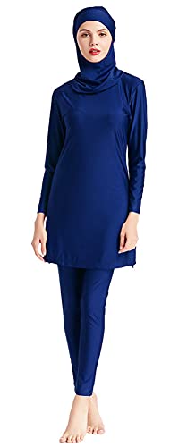 Alaysom Muslim Swimsuits for Women Modest Swimwear Beachwear with Hijab Burkini Swimming Costume Sportswear (Navy Blue, XL)
