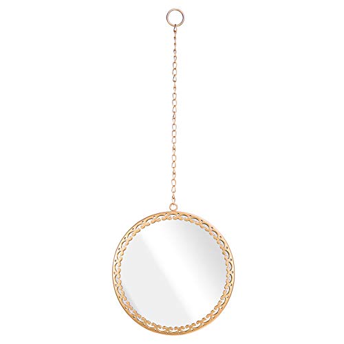 Geloo Decorative Round Wall Mirrors with Hanging Chain - 10" Gold Metal Frame Lace Circle Decor Mirrors for Bedroom Bathroom Office Living Room Entryway Small Mirrors 1-PC