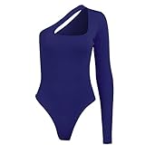 cocoarm tuta sexy da donna, a maniche lunghe, slim e irregolare, in maglia a coste, blu, m