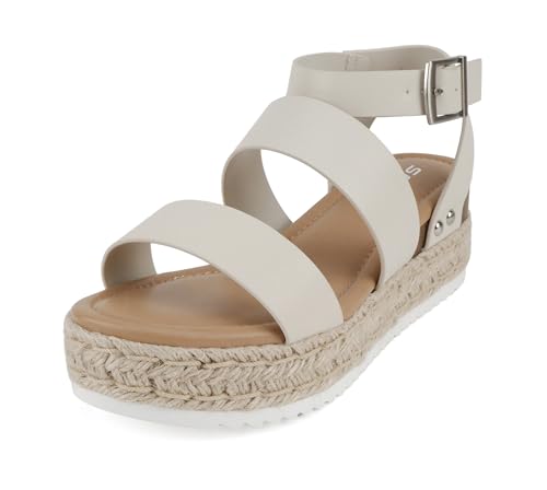 Image of Soda Top Shoe Bryce Open Toe Buckle Ankle Strap Espadrilles Flatform Wedge Casual Sanda