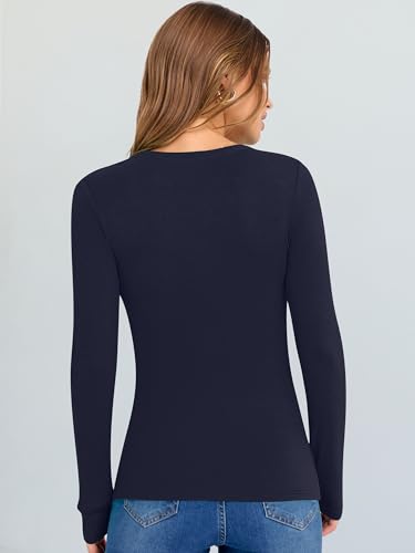 Image of ANRABESS Long Sleeve V Neck Shirts for Women | Soft Comfy Ribbed Knit Fitted Tshirts, Casual Going Out Tops, 2026 Trendy Basic, Fall Winter Underscrub Layering Clothes