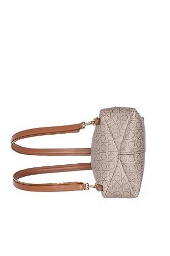 Image of Calvin Klein Women's Millie Backpack for Women - Vegan Leather Monogram Backpack, 2 Pockets, Almond /Taupe /Caramel, One Size