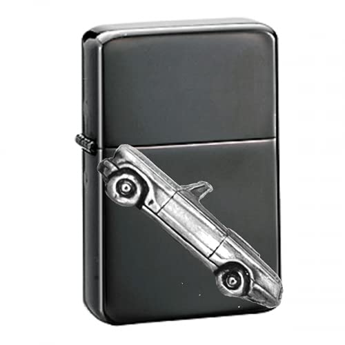 Briquet à essence rechargeable noir Réf256 tempête avec couvercle à rabat métallique