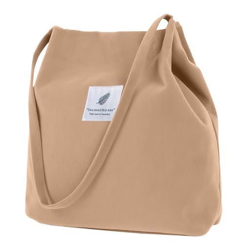 ALUWU Corduroy Tote Bag for Women Canvas Shoulder Purse Cord Handy Bag with Inner Pocket