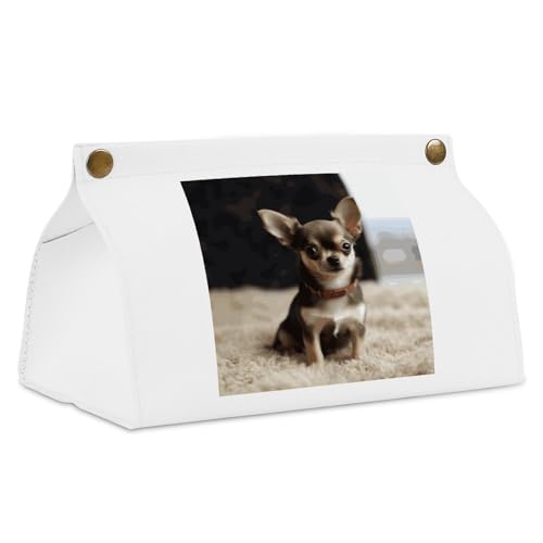 Cute Chihuahua White Tissue Box Cover Rectangle PU Leather Cover for Tissue Boxes Modern Tissue Holder for Bathroom Office Tissue Holders Decorative Cute Napkin Holder for Kitchen Bedroom