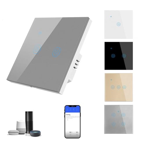 Tujafon WiFi Smart Wall Light Switch Compatible with Alexa and Google Home Touch and APP Remote Control Voice Control and Timer Function (Grey 2 Gang)