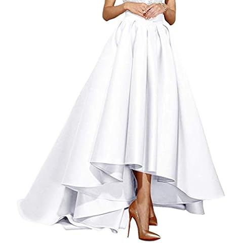 Diydress Women’s Front Short Long Back Maxi Skirts A-Line Satin High Waist Long Prom Party Skirts White Cover