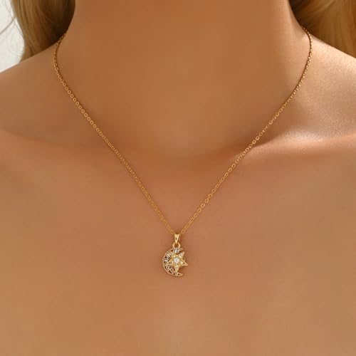 Spinning Necklace for Women 18K Gold Plated Dainty CZ Fidget Pendant Necklaces Star Moon Snowflake Daisy Flower Element Necklace Jewelry4
