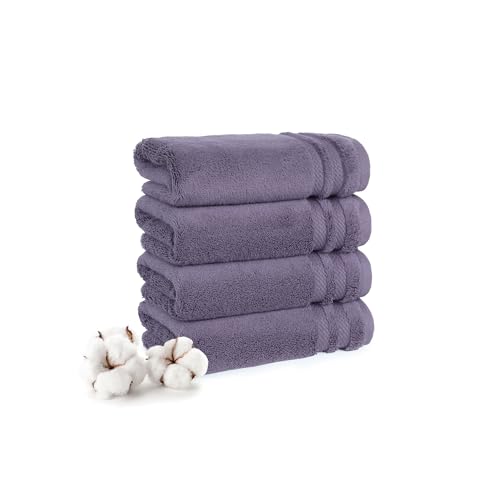 Image of MYTRIDENT Hand Towels Set of 4 Cotton | Finesse Collection | 40 cm x 60 cm | Kitchen Hand Towel | 625 GSM, Zero-Twist, Luxuriously Soft, 100% Cotton - Purple