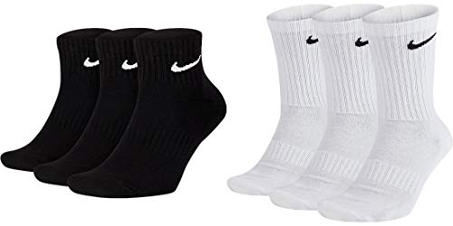 Nike - Confezione con 6 paia di calze, 3 calzini corti e 3 lunghi, confezione risparmio, colore bianco, nero e colori misti, taglia 46-50, nero/bianco, 46