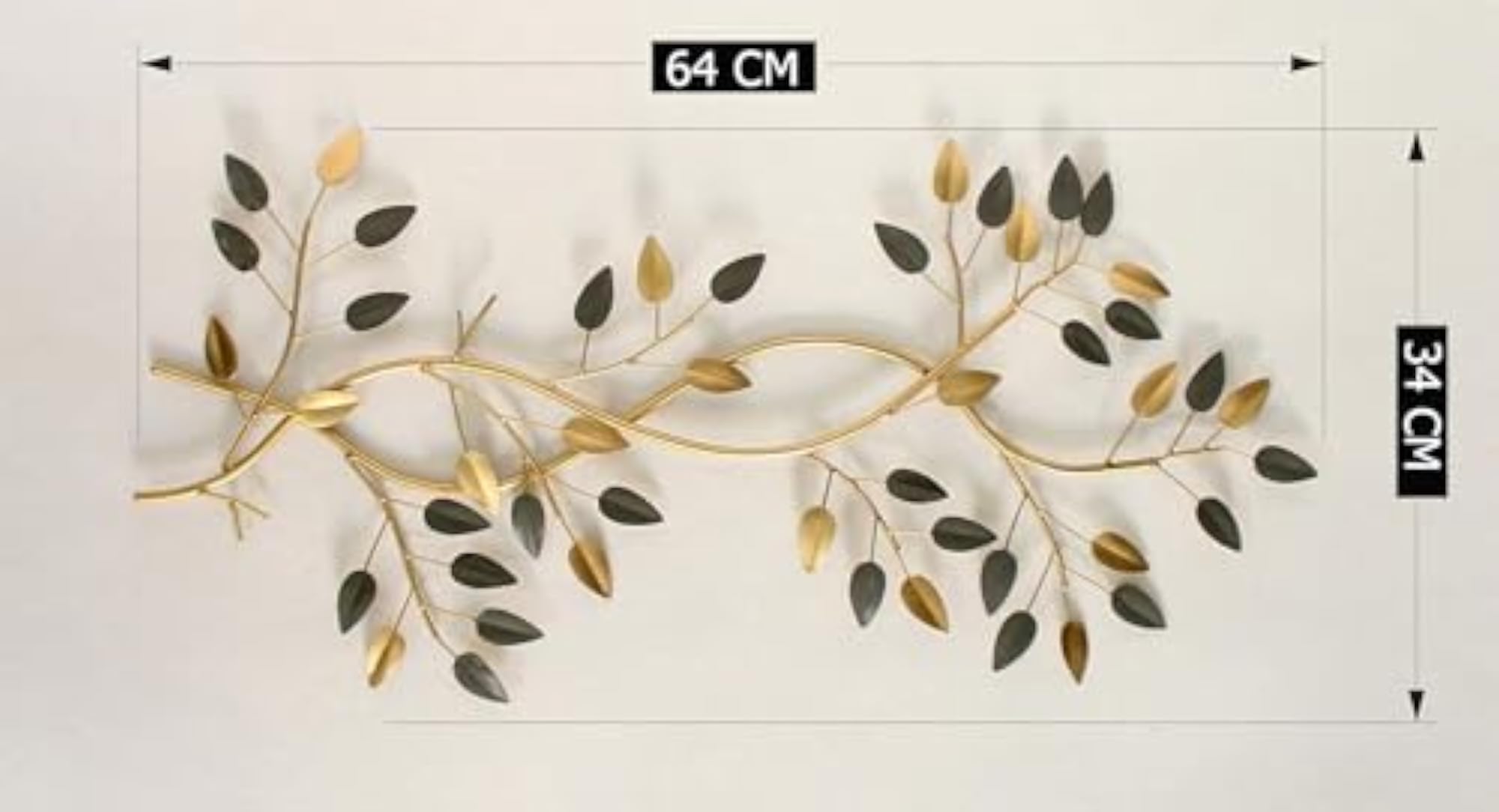 Gold and Grey Leaf Branch Metal Wall Art
