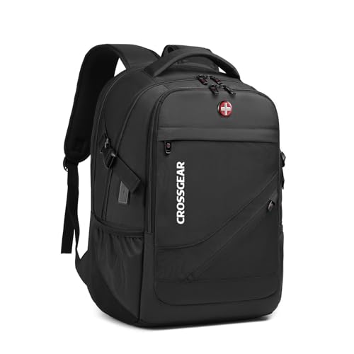 CROSSGEAR Anti Theft Laptop Backpack, 17.3 Inch Computer Rucksack with USB Charging Port & Lock, Water Resistant Large Travel Business Backpack with Breathable Padded Strap, Laptop Bag for Men, Black