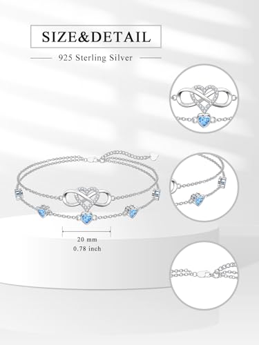 Image of Dorunmo 925 Sterling Silver Infinity Heart Birthstone Anklet Bracelets for Women Best Mother's Day Birthday Jewelry for Wife Girlfriend Mom Her