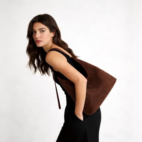 Bolso grande tote de mujer estilo boho en café miniatura 3