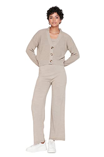 Trendyol Conjunto de Dos Piezas de Punto Liso para Mujer Traje coordinado, Beige, S (Pack de 3) Cover