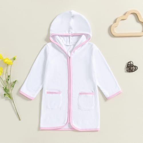 ZAXARRA kids robes for girls Hooded Zip Up Pockets Soft Contrast Color Long Sleeve Nightgowns Girls Summer Outfits2