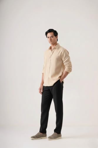 Image of CRYSTAL SKY Men Airy Linen Cotton Shirt Regular Fit Full Sleeves Solid Formal Shirt Stylish Daily Casual Office Wear