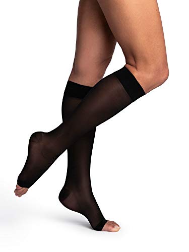 Image of Sigvaris Women's DYNAVEN Sheer Calf Open-Toe Compression Socks, 20-30mmHg