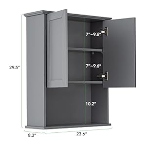 Grey Wall Mounted Bathroom Cabinet Above Toilet Wooden Medicine Cabinets Over Toilet Storage 23×29 in Hanging Bathroom Storage Wall Cabinet with 2 Door Adjustable Shelf Soft Hinge