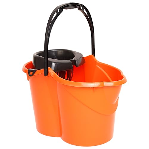 MAYA Cubo Ovalado con Escurridor de 15L. con Asa Ergonómica. Escurridor Gris. Fabricado en PPL. Amplia Variedad de Colores. (Naranja)