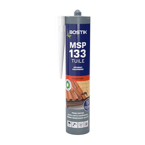 Bostik MSP 133 - Mastic de Fixation Hautes Performances Pour Collage et Jointoiement De Tuiles - Formule MS Polymères - Extérieur - Maintien Immédiat - Couleur :...