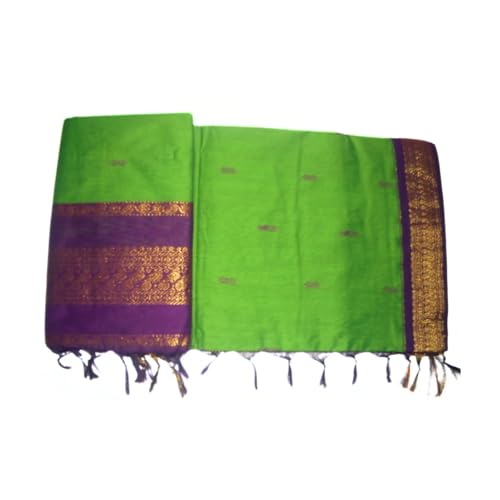 Image of Pure Kalyani Cotton Saree | Zari Border & Blouse Piece - Lata Gadwal Design | Traditional Saree